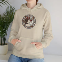 Freyja's Cats & Raven Norse Woodcut Hoodie - Soft Medium-Heavy Blend Pullover - Unisex White