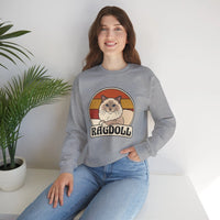 Ragdoll Cat Retro Sunset Sweatshirt - Heavy Blend Fleece Crewneck - Unisex White