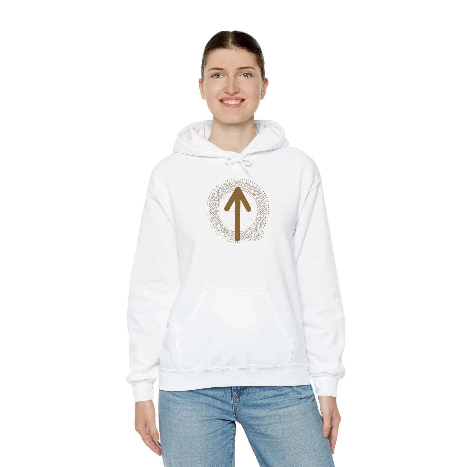 Tiwaz Rune Justice Sovereignty Hoodie - Medium Weight Cotton Blend Pullover - Unisex White