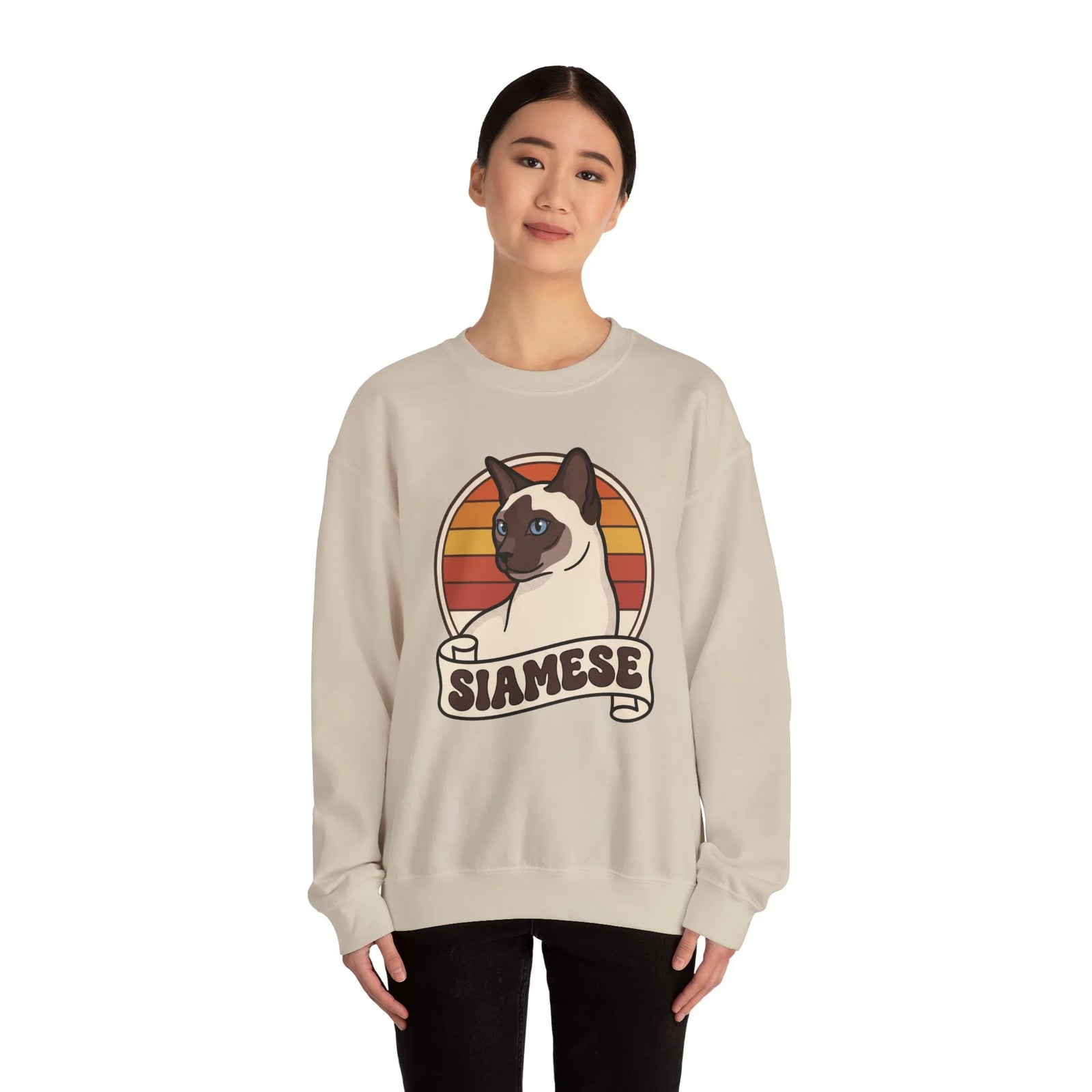 Siamese Retro 70s Sunset Sweatshirt - Heavy Blend Fleece Crewneck - Unisex Ash
