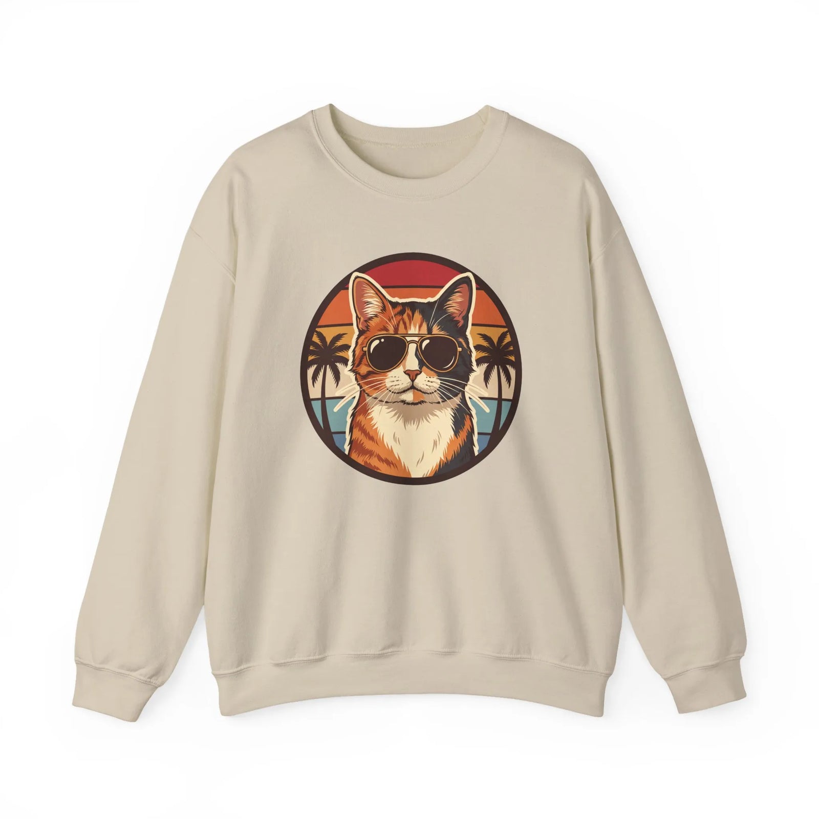 Calico Cool Cats 70s Sunset Aviators Sweatshirt - Medium Heavyweight Fleece Crewneck - Unisex White