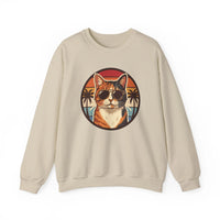 Calico Cool Cats 70s Sunset Aviators Sweatshirt - Medium Heavyweight Fleece Crewneck - Unisex White