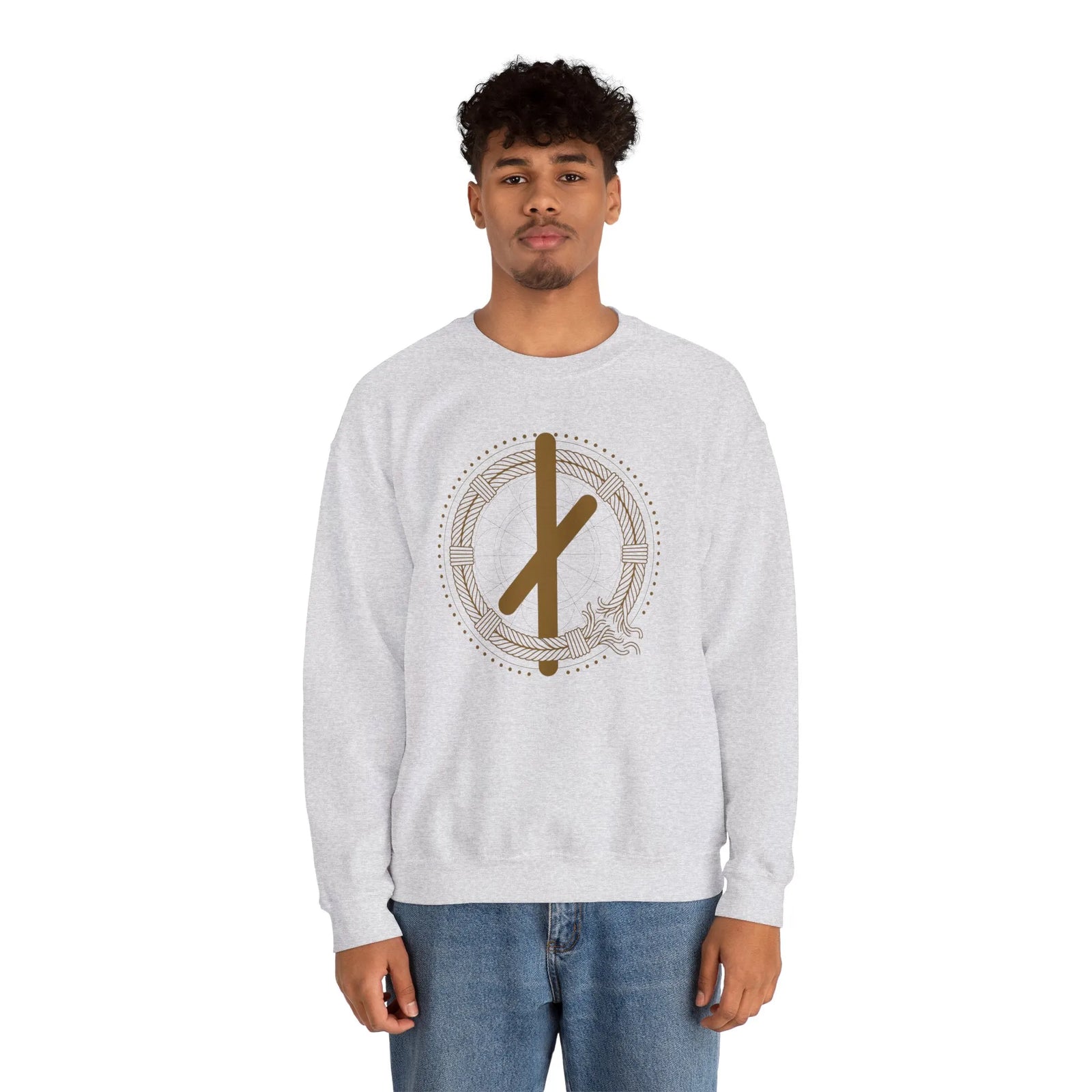 ᚾ Nauthiz Runic Design Sweatshirt - Heavy Blend Crewneck Fleece - Unisex White