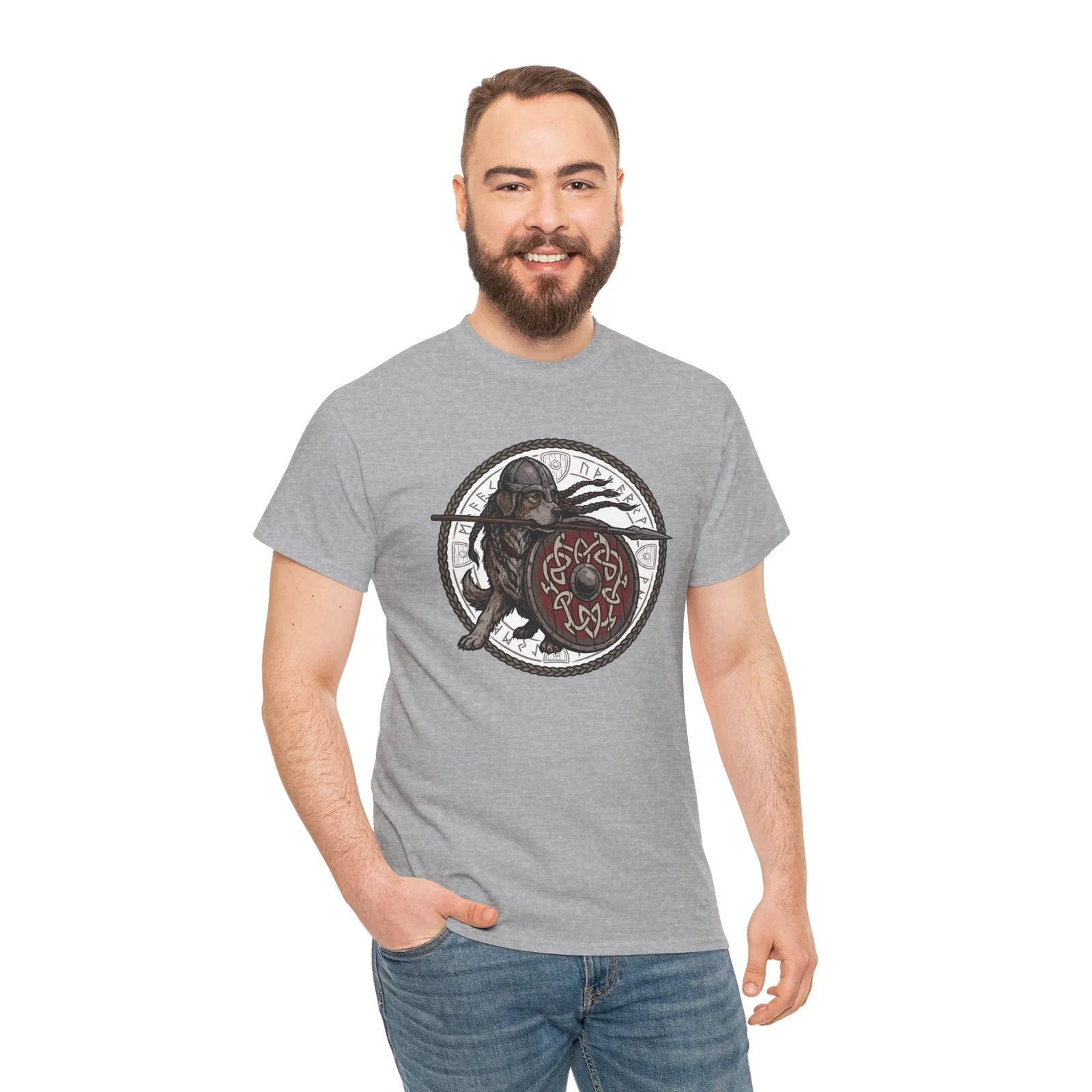 Viking Berserker Dog Shieldmaiden T-Shirt - Heavyweight 100% Cotton Classic Tee - Unisex White