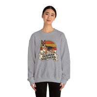 German Shepherd Retro 70s Sunset Sweatshirt - Heavy Blend Cotton Blend Crewneck - Unisex White