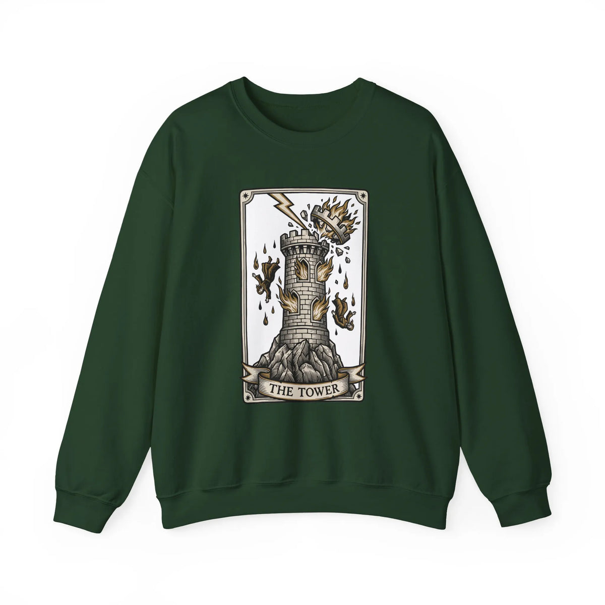The Tower Tarot Card Sweatshirt - Heavy Blend Fleece Crewneck - Unisex White