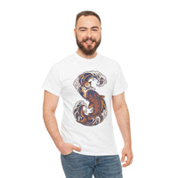 Koi Rider Ukiyo-e Samurai Cat T-Shirt - Heavy Cotton Classic Fit Tee - Unisex White
