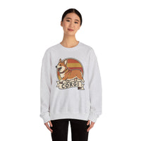 Retro 70s Sunset Corgi Sweatshirt - Classic Fit Cotton-Poly Crewneck - Unisex White
