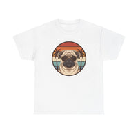 Pug Aviator 70s Sunset Graphic T-Shirt - Heavyweight Cotton Classic Fit Tee - Unisex White