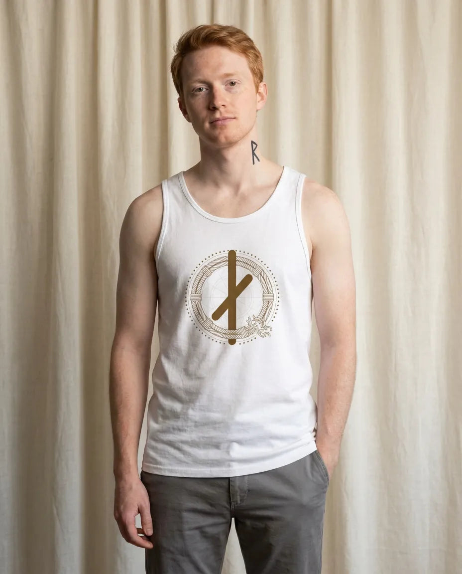 Nauthiz Need-Fire Rune Tank Top - Lightweight Ring-Spun Jersey - Unisex White
