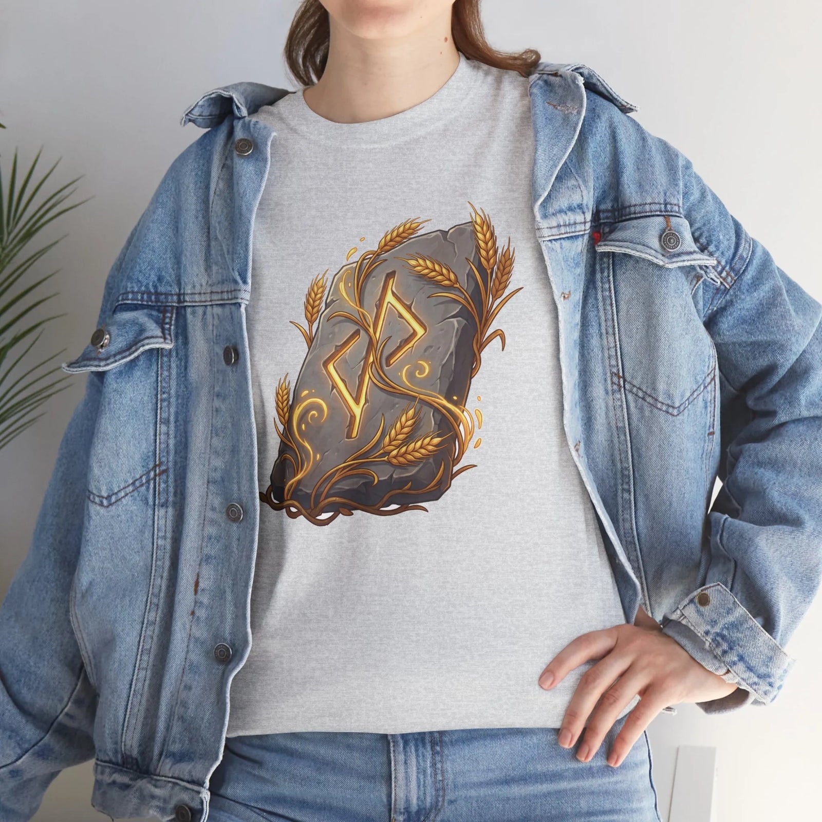 Jera Rune Harvest Stone T-Shirt - Heavy Cotton Classic Fit Tee - Unisex White