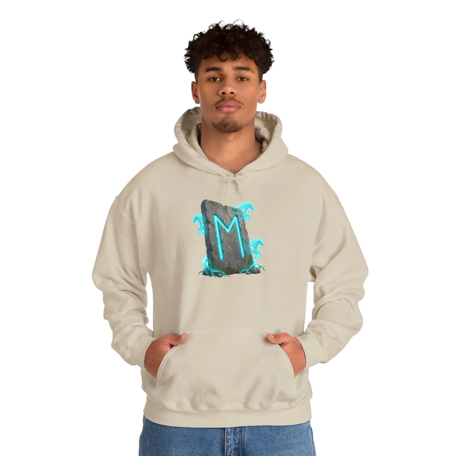 Norse Ehwaz Rune Spirit Horses Hoodie - Heavy Blend Fleece Pullover - Unisex White