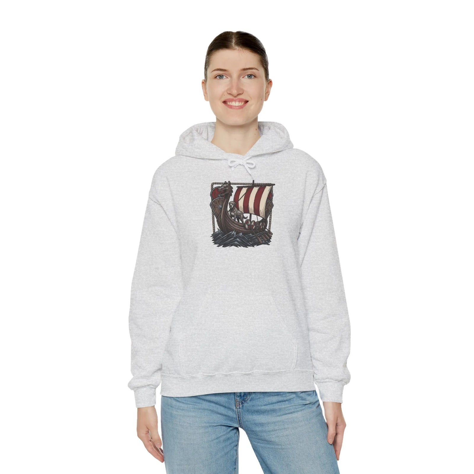 Longship Prow Viking Dog Hoodie - Cozy Cotton Poly Fleece - Unisex White