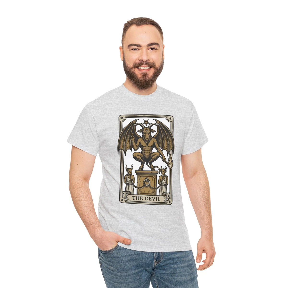 The Devil Tarot Card Graphic T-Shirt - Heavy Cotton Classic Fit Tee - Unisex White