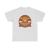 Scottish Fold Retro Sunset T-Shirt - Heavyweight Cotton Classic Fit - Unisex White