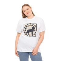 Sacred Geometry Spirit Dog Howl T-Shirt - Heavyweight Cotton Classic Fit Tee - Unisex White