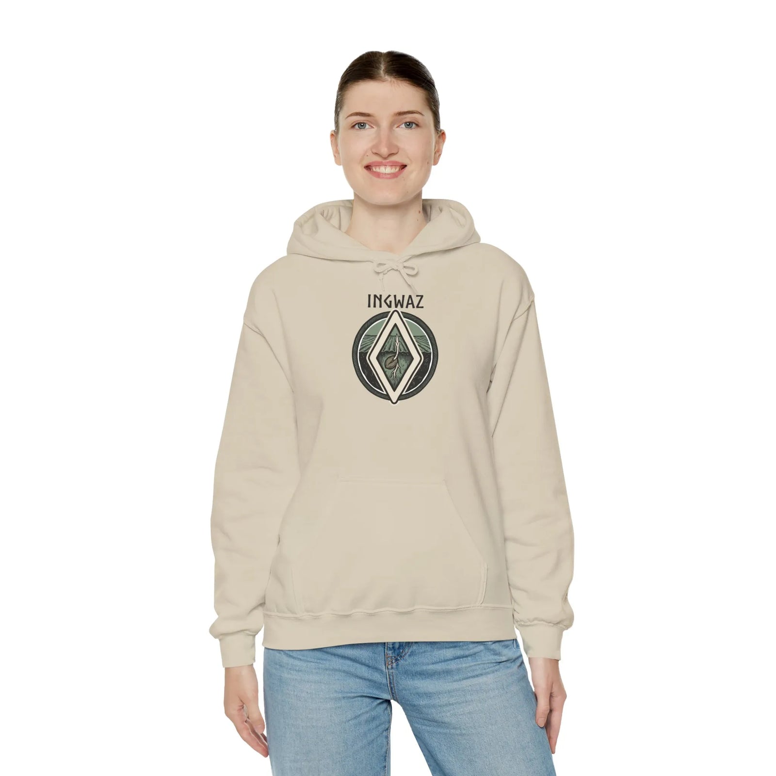 Ingwaz Rune Seed Symbol Hoodie - Heavy Blend Fleece Pullover - Unisex White