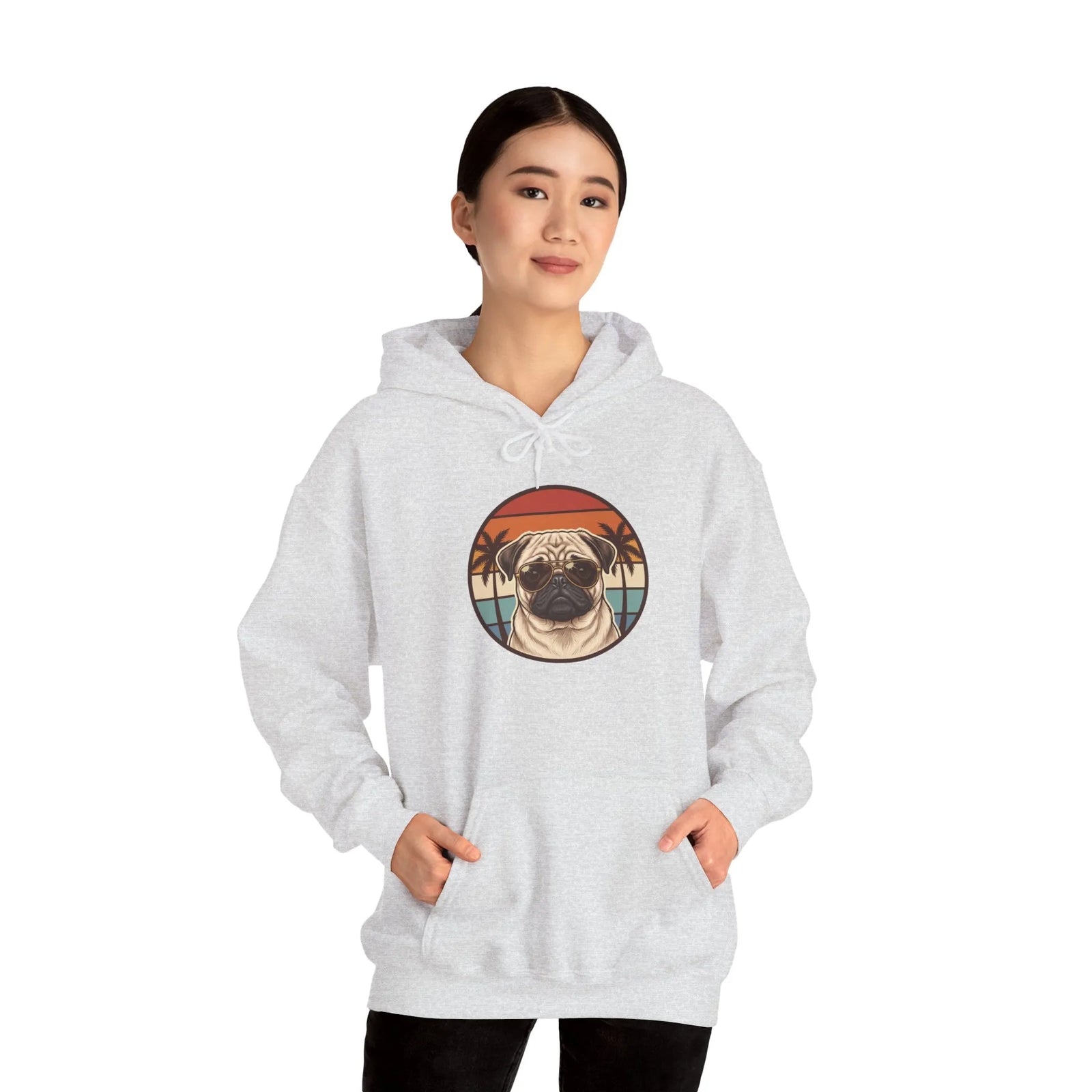 Pug 70s Sunset Aviator Hoodie - Heavyweight Cotton Blend Pullover Hoodie - Unisex White