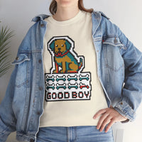 Good Boy 8-Bit Pixel Gaming Dogs T-Shirt - Heavy Cotton Classic Fit Tee - Unisex White
