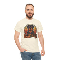 Retro 70s Sunset Rottweiler T-Shirt - Heavy Cotton Classic Fit Tee - Unisex Off White