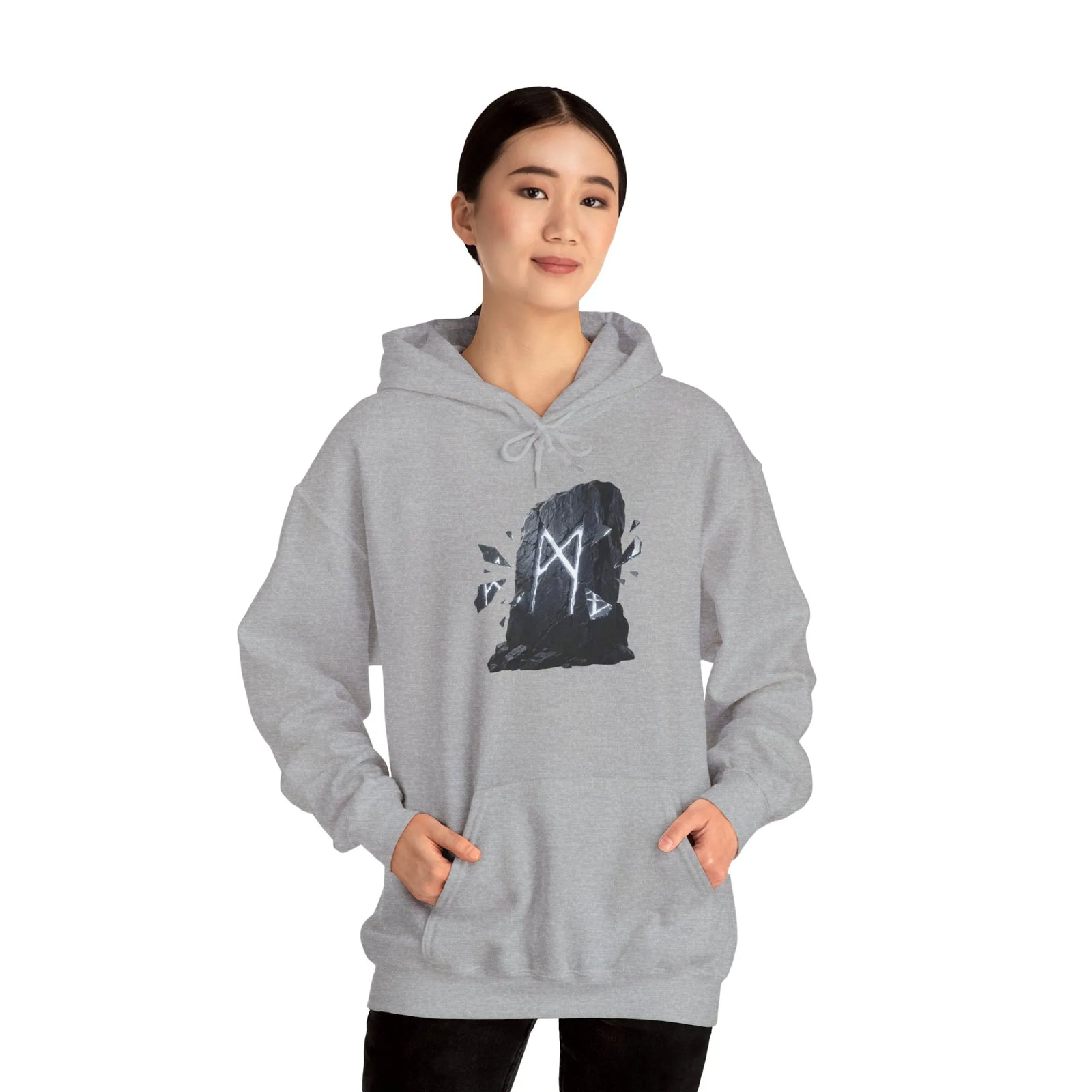 Mannaz Rune Humanity Reflection Hoodie - Heavyweight Fleece Pullover - Unisex White