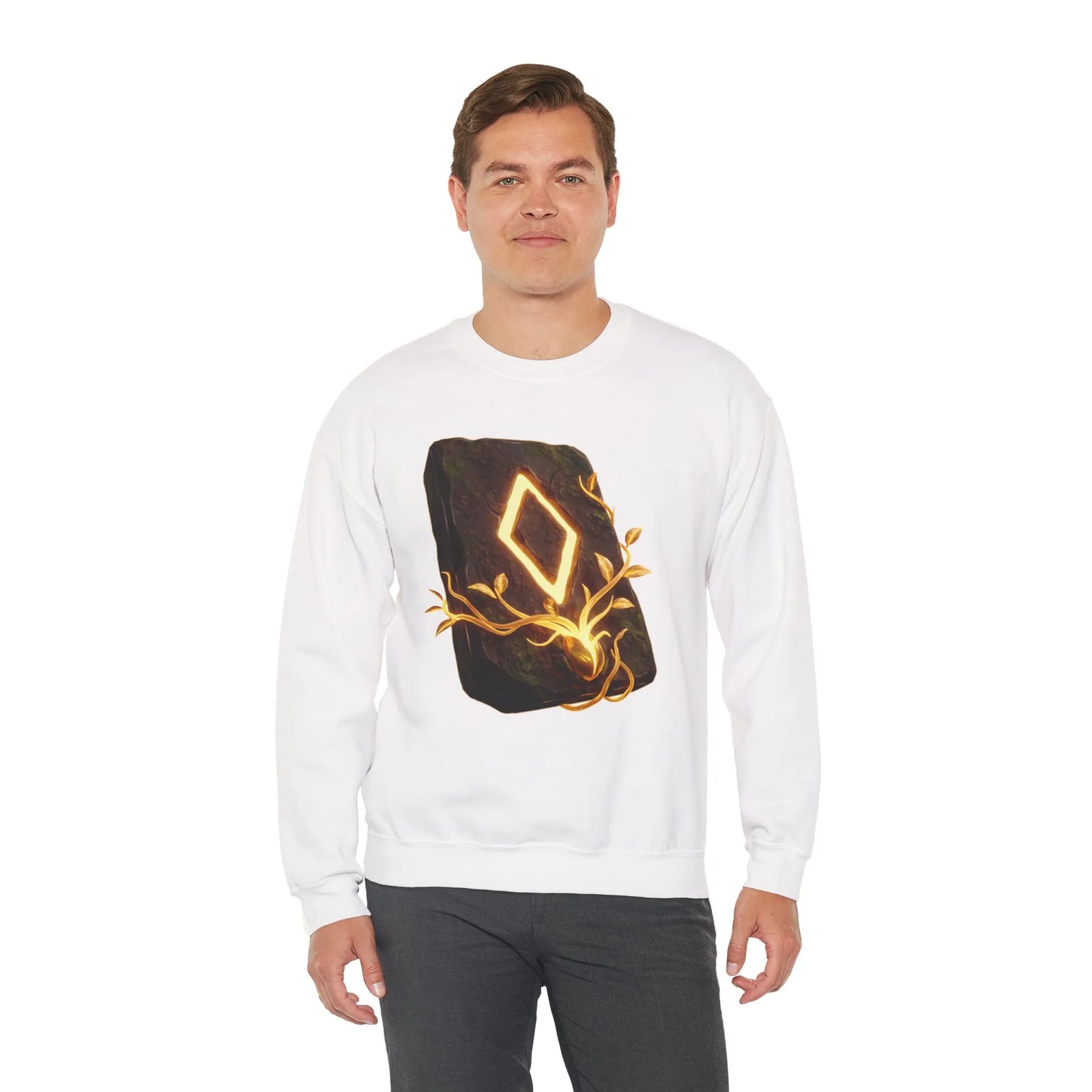 Ingwaz Rune Sacred Seed Sweatshirt - Classic Fit Heavy Blend Crewneck - Unisex White