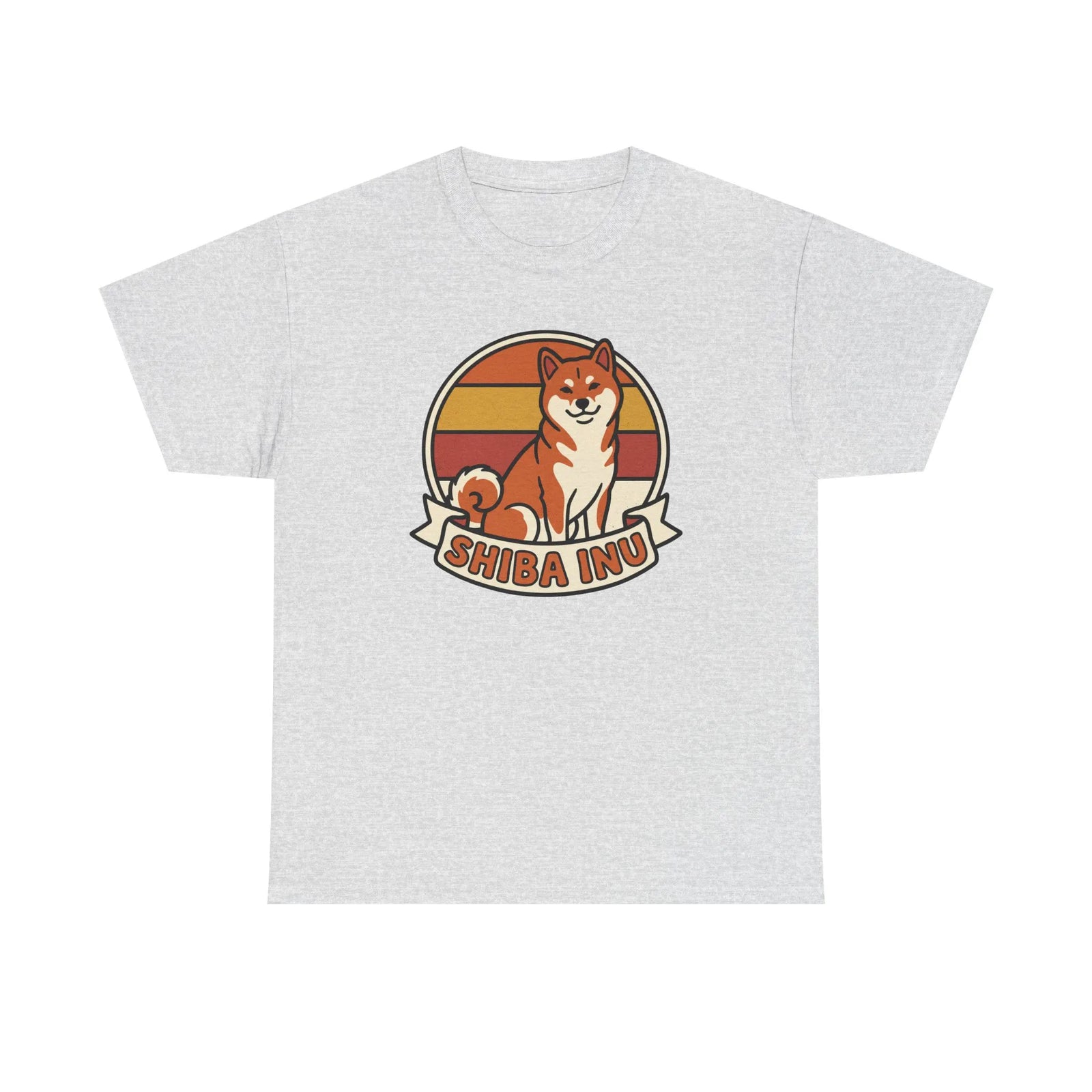 Shiba Inu Retro Sunset Graphic T-Shirt - Heavyweight Cotton Classic Fit - Unisex White