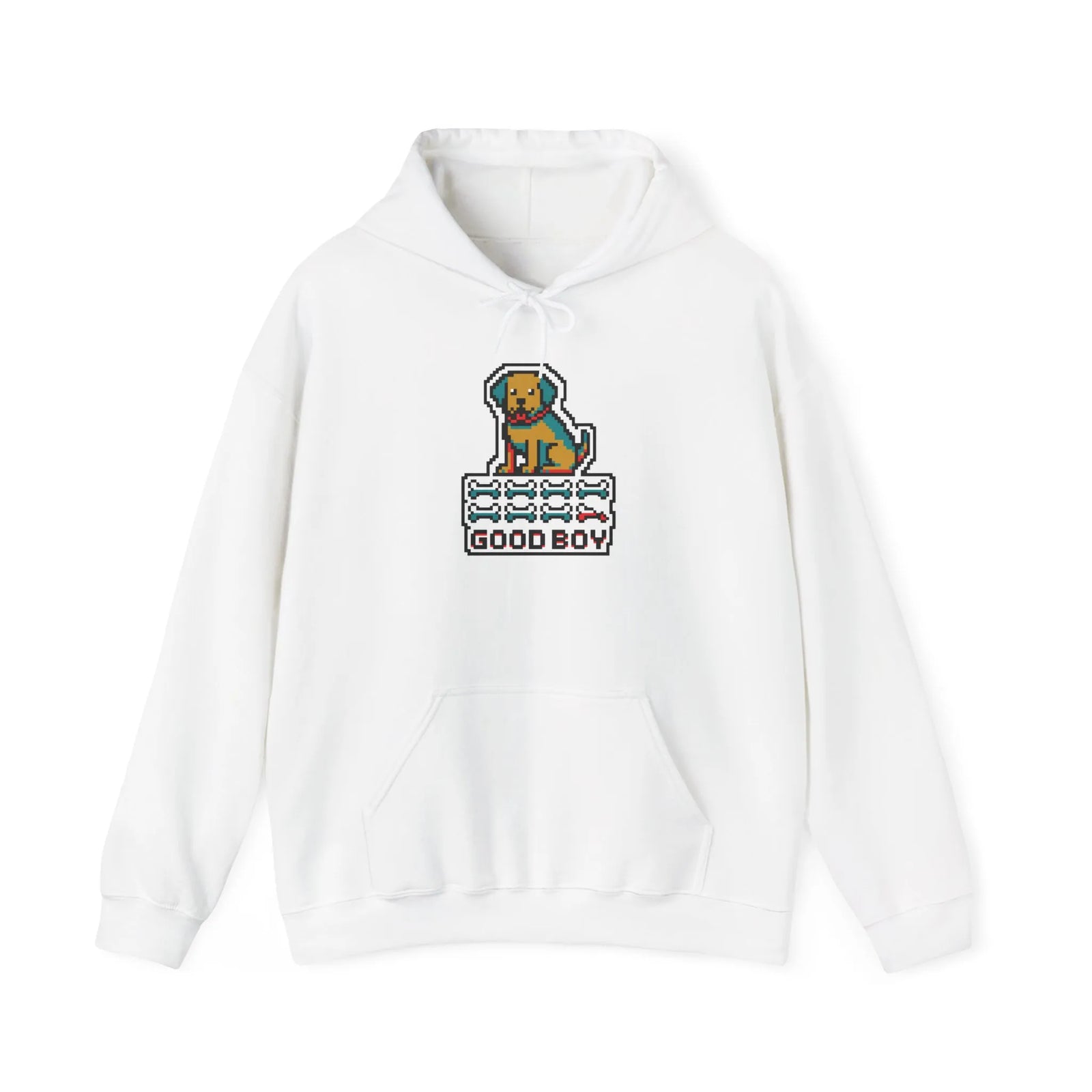 8-Bit Pixel Gaming Dogs Hoodie - Heavyweight Cotton Blend Pullover - Unisex White
