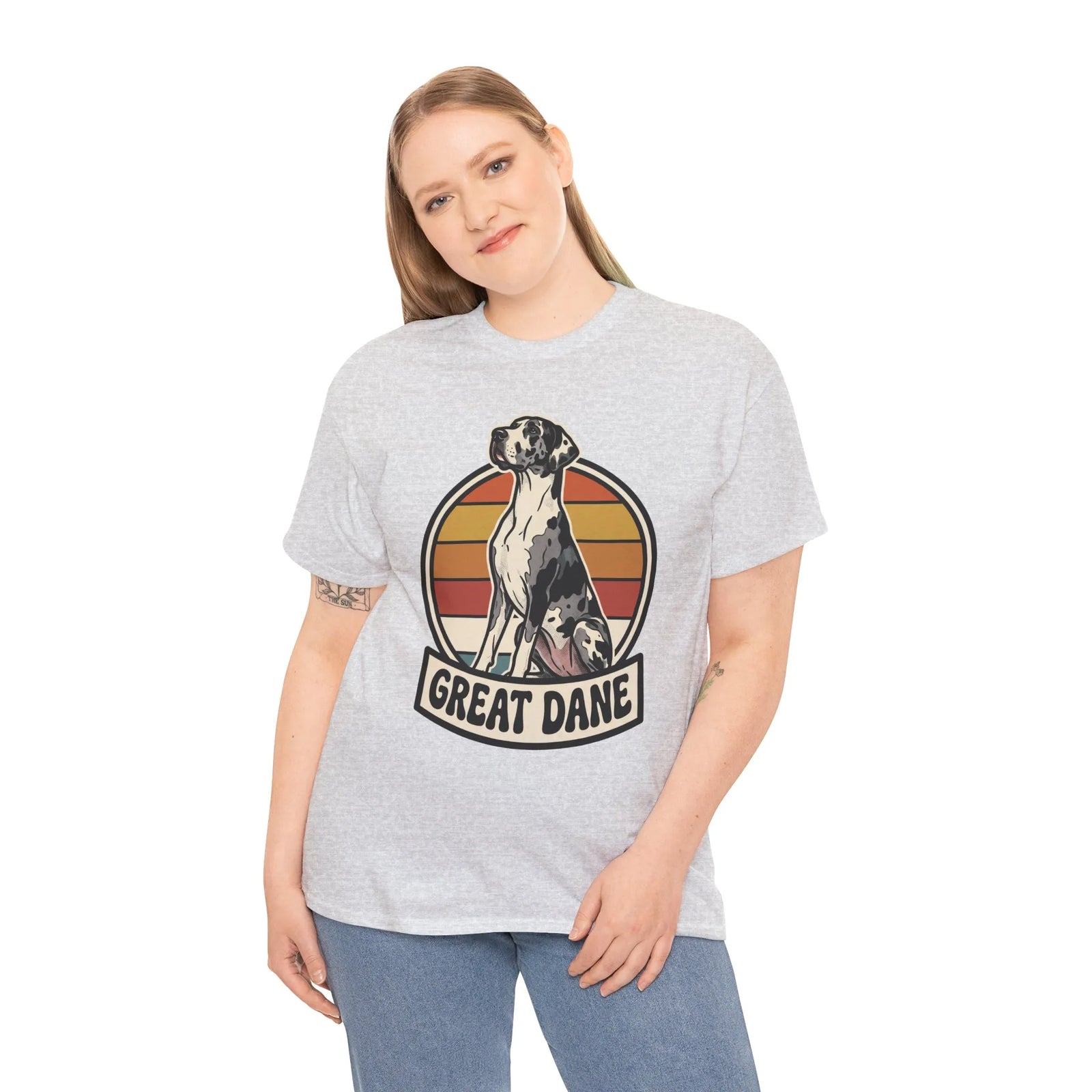 Great Dane Retro 70s Sunset Graphic T-Shirt - Heavy Cotton Classic Fit Tee - Unisex White