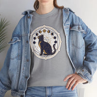 Moon Phases Sacred Geometry Cat Graphic T-Shirt - Heavy Cotton Classic Fit Tee - Unisex White