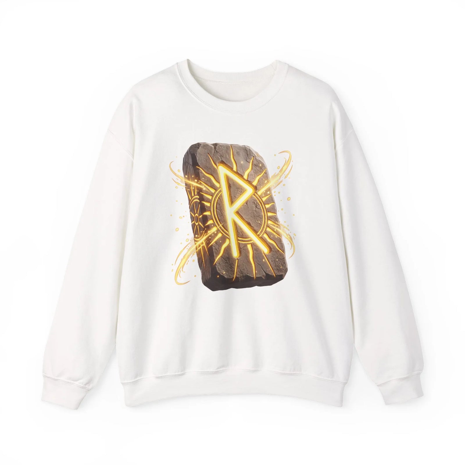 Raido Rune Journey Wheel Sweatshirt - Heavy Blend Classic Crewneck - Unisex White