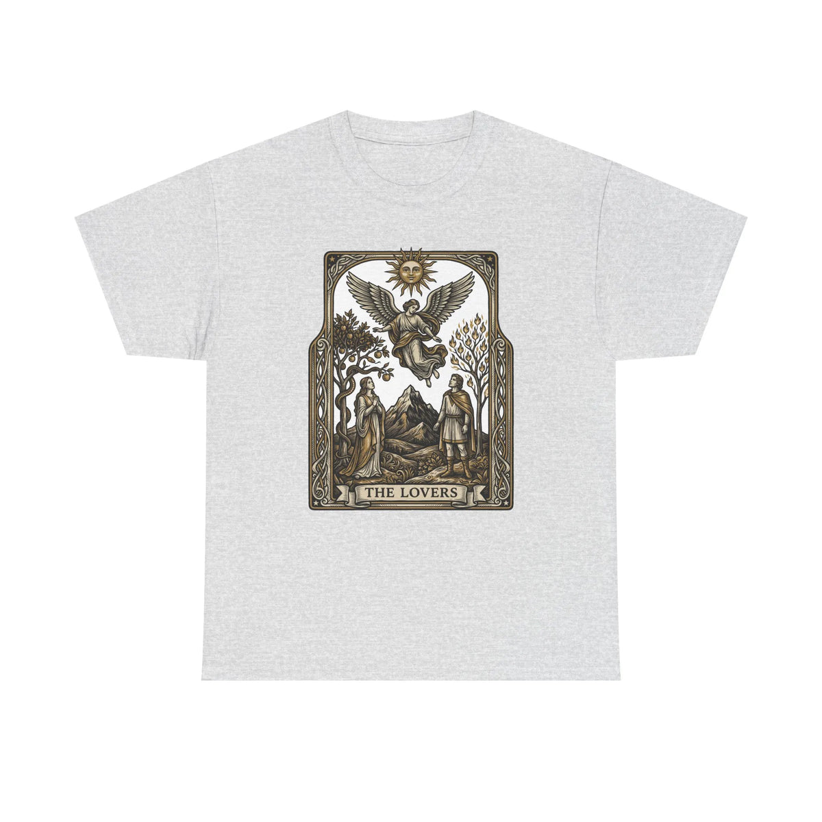 The Lovers Tarot Card Graphic T-Shirt - Heavy Cotton Classic Fit Tee - Unisex White