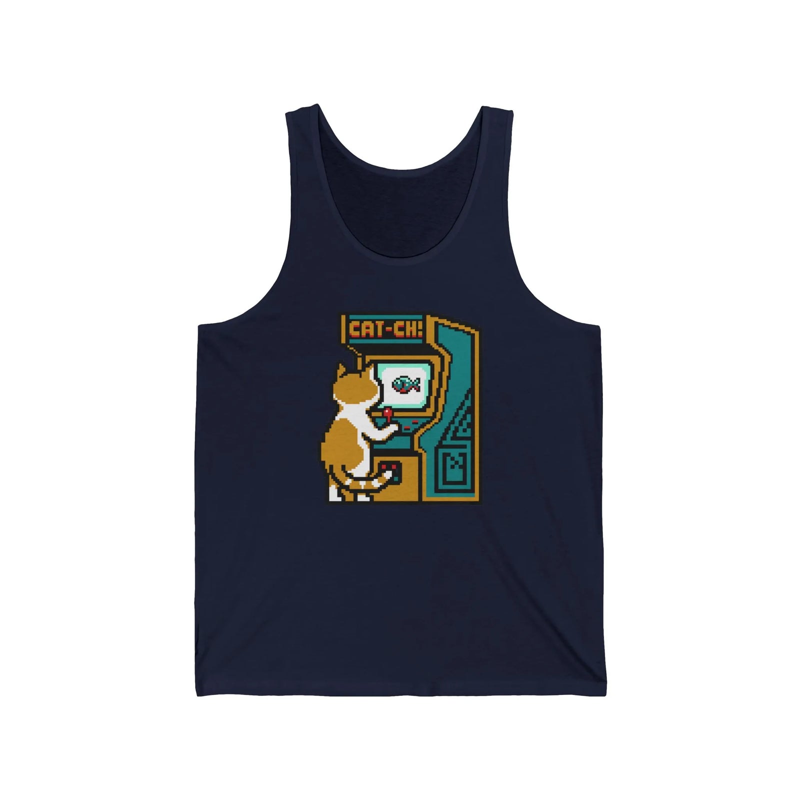 Arcade Night 8-Bit Pixel Gaming Cats Tank Top - Lightweight 100% Cotton Jersey - Unisex White