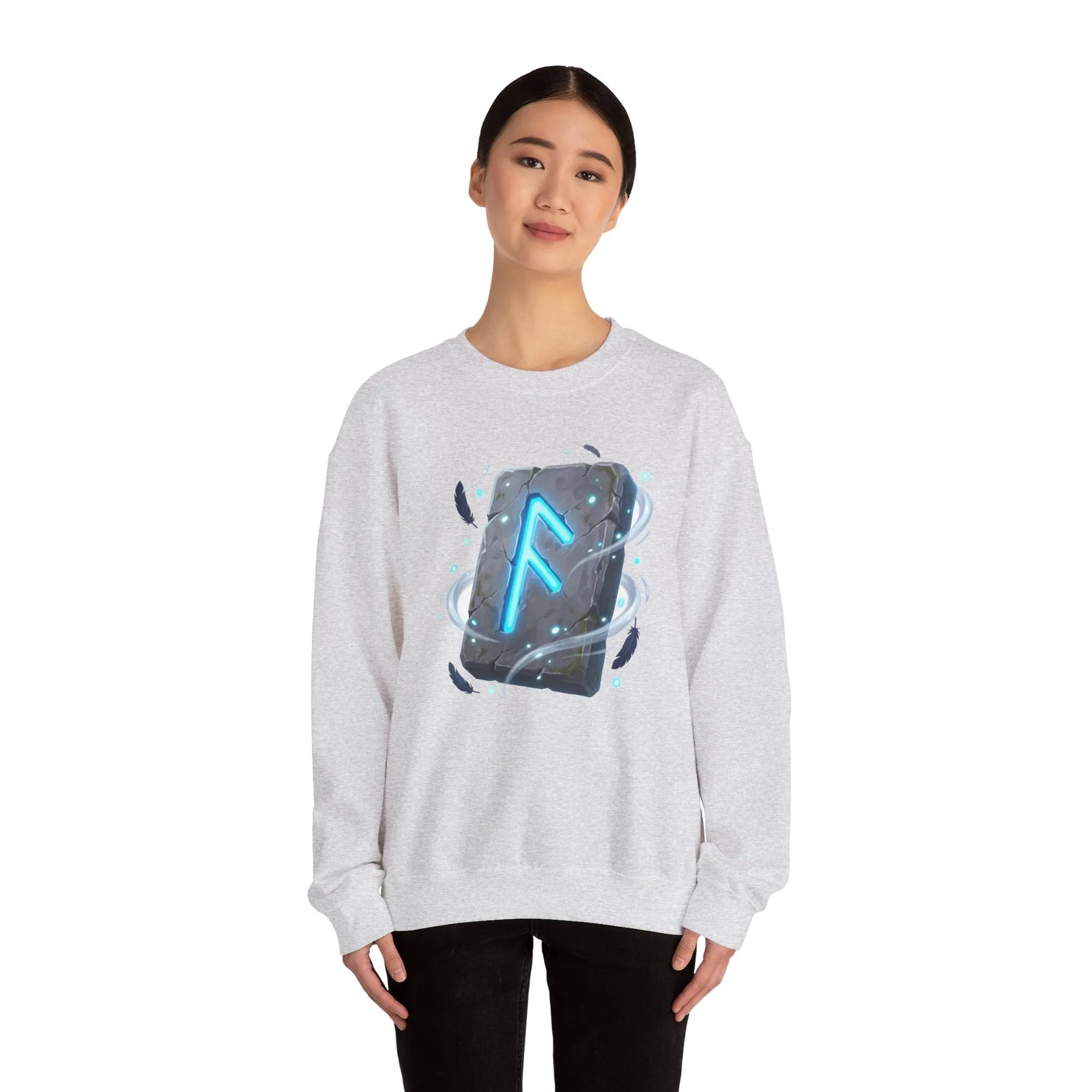 Ansuz Rune Divine Speech Graphic Sweatshirt - Heavy Blend Fleece Crewneck - Unisex White