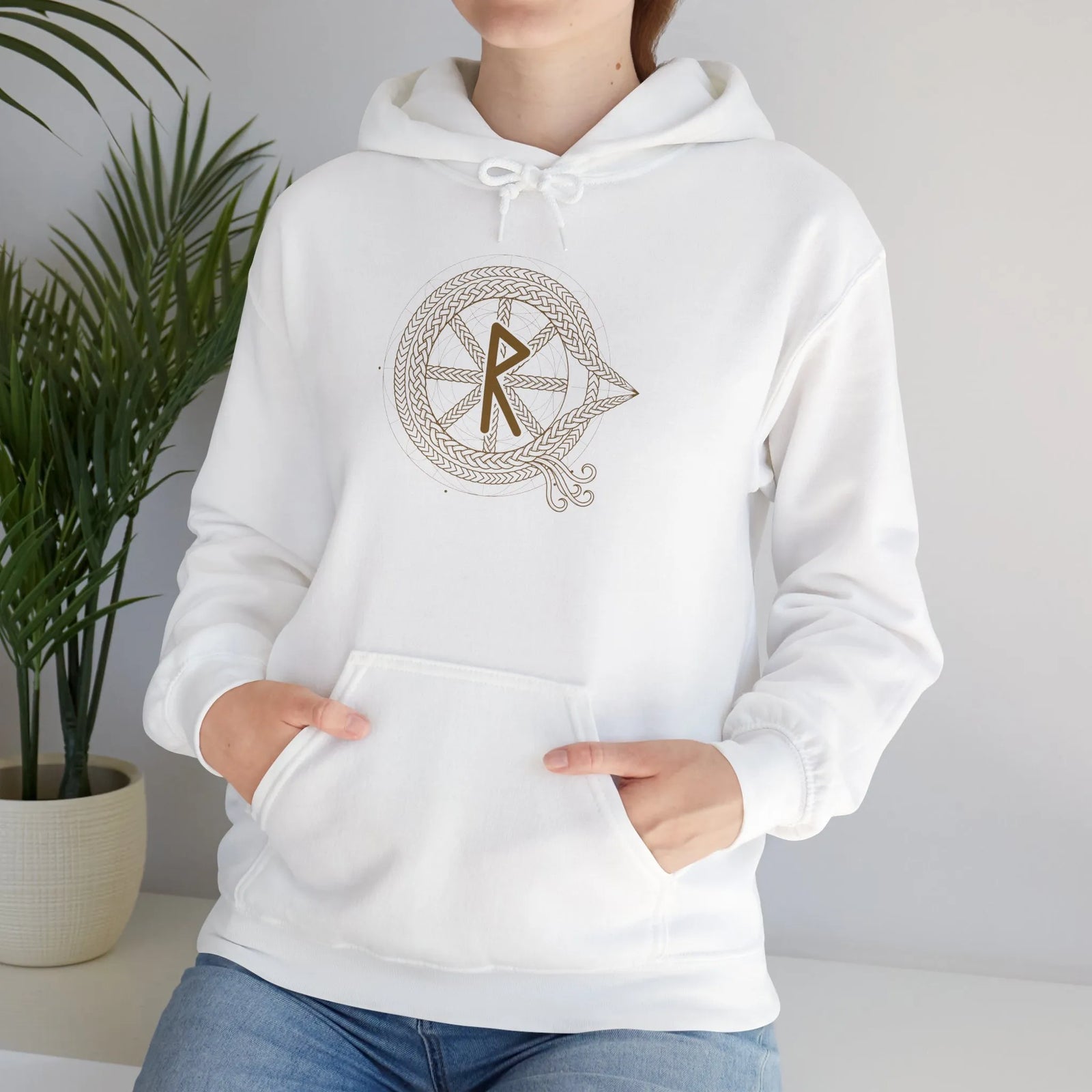 Raido Rune Journey Graphic Hoodie - Heavy Blend Fleece Pullover - Unisex White