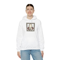 Runestone Cat Norse Woodcut Hoodie - Soft Cotton Blend Fleece Pullover - Unisex White