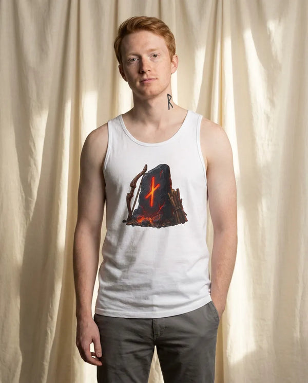 Nauthiz Rune Graphic Tank Top - Lightweight Ring-Spun Cotton Jersey - Unisex Athletic Heather