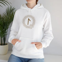 Laguz Rune Norse Knotwork Hoodie - Soft Cotton Poly Blend Pullover - Unisex White