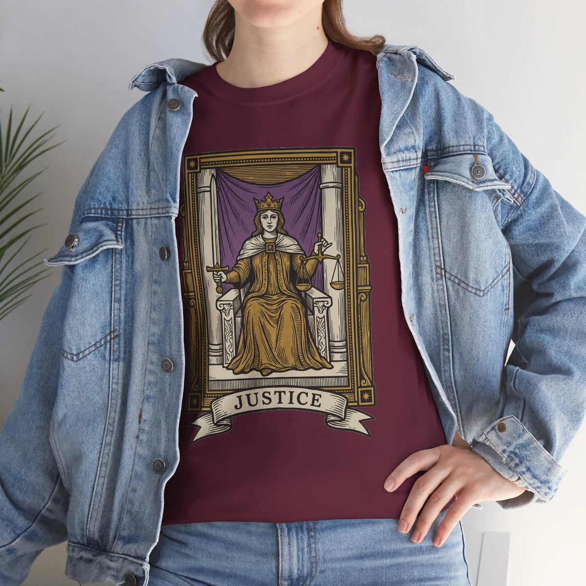Justice Tarot Card Graphic T-Shirt - Heavy Cotton Classic Fit Tee - Unisex White