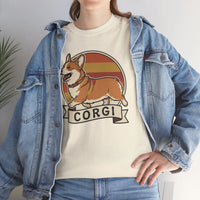 Corgi Retro 70s Sunset T-Shirt - Heavyweight Cotton Classic Fit Tee - Unisex White