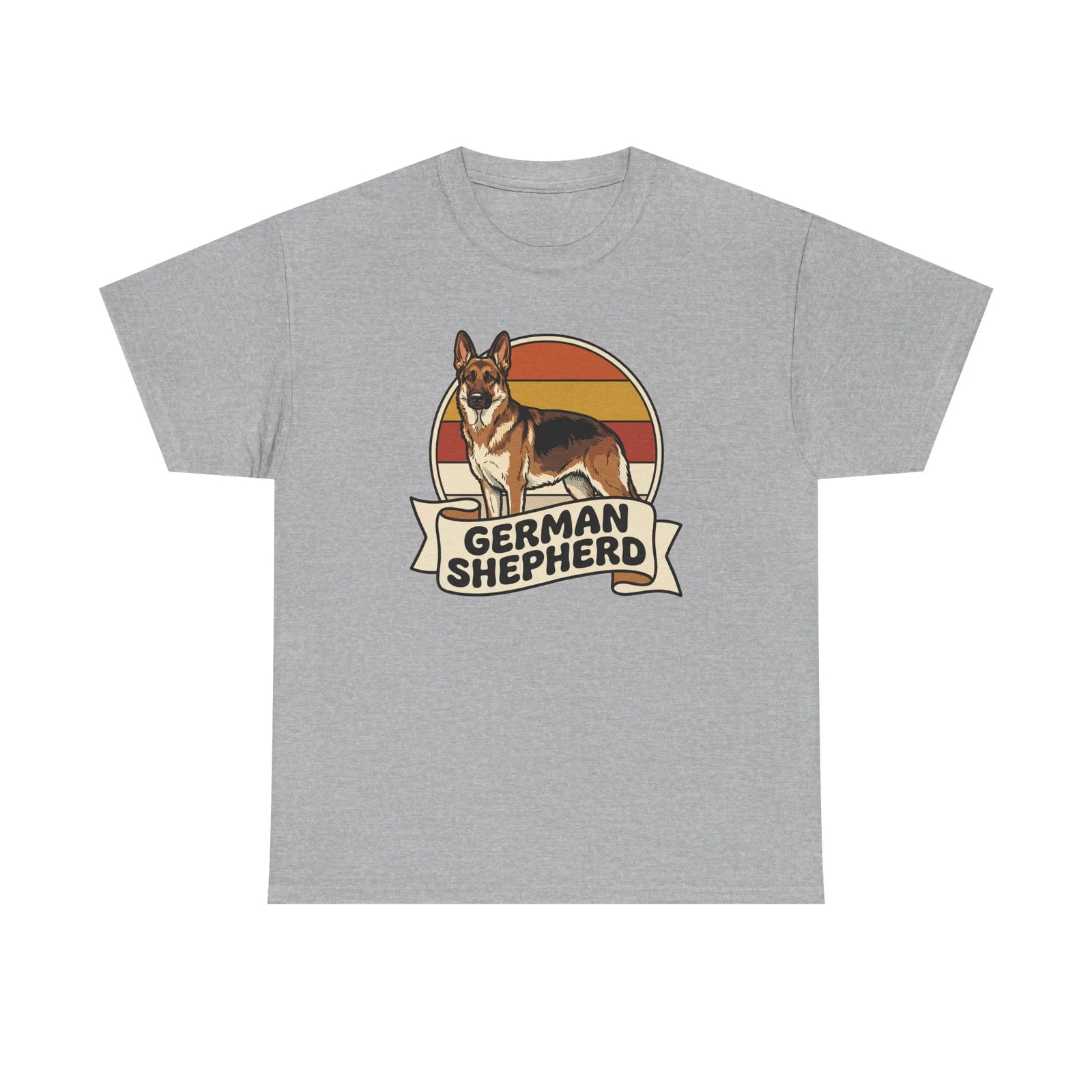 German Shepherd Retro 70s Sunset T-Shirt - Heavy Cotton Classic Fit Tee - Unisex White