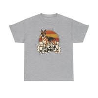 German Shepherd Retro 70s Sunset T-Shirt - Heavy Cotton Classic Fit Tee - Unisex White