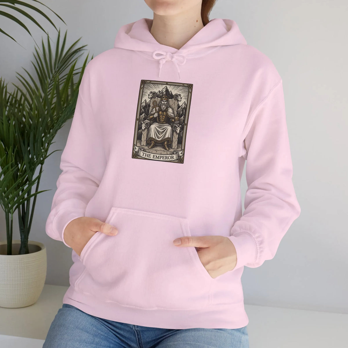 The Emperor Tarot Card Hoodie - Heavyweight Cotton Blend Pullover - Unisex White
