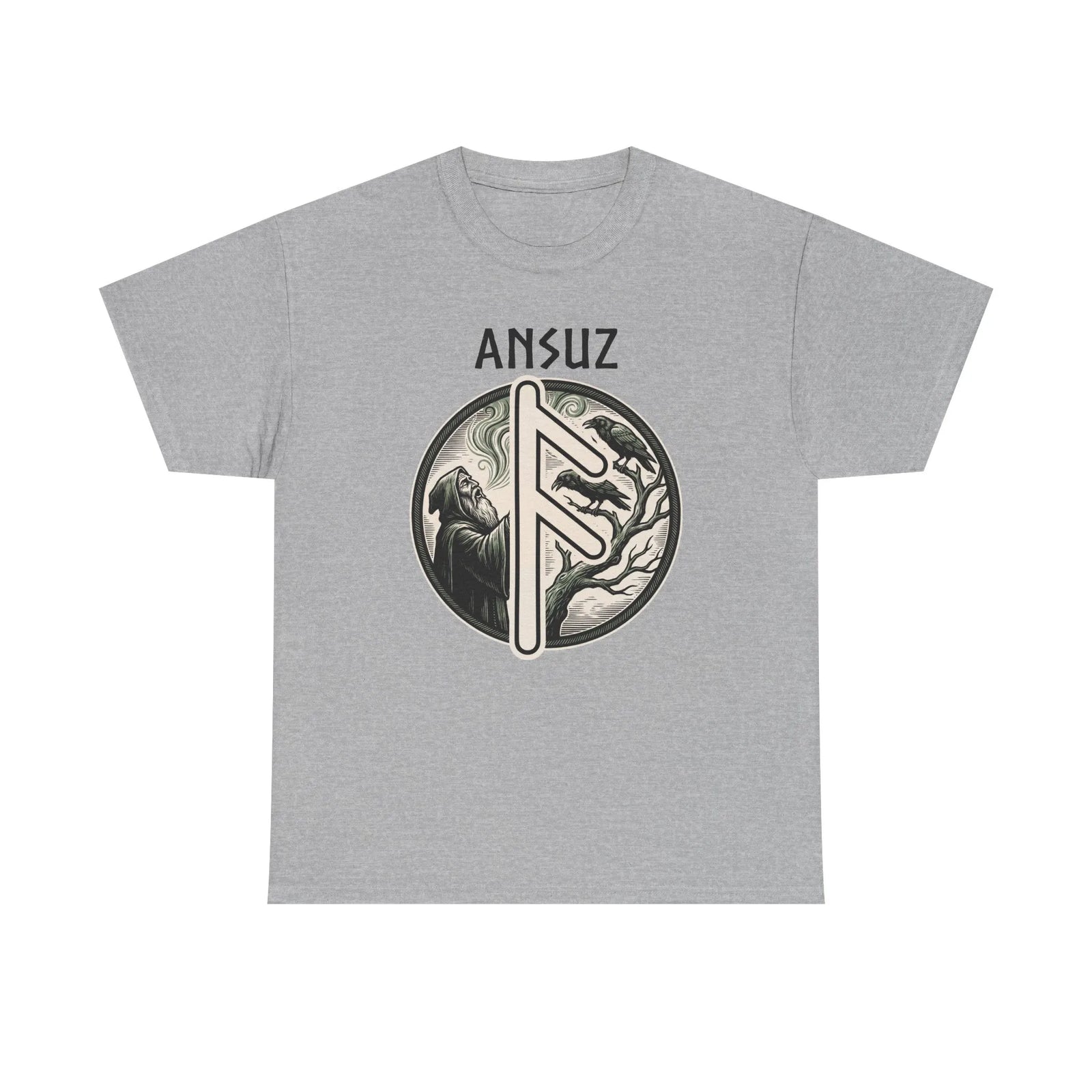 Ansuz Rune Divine Speech Graphic T-Shirt - Heavy Cotton Classic Fit Tee - Unisex White