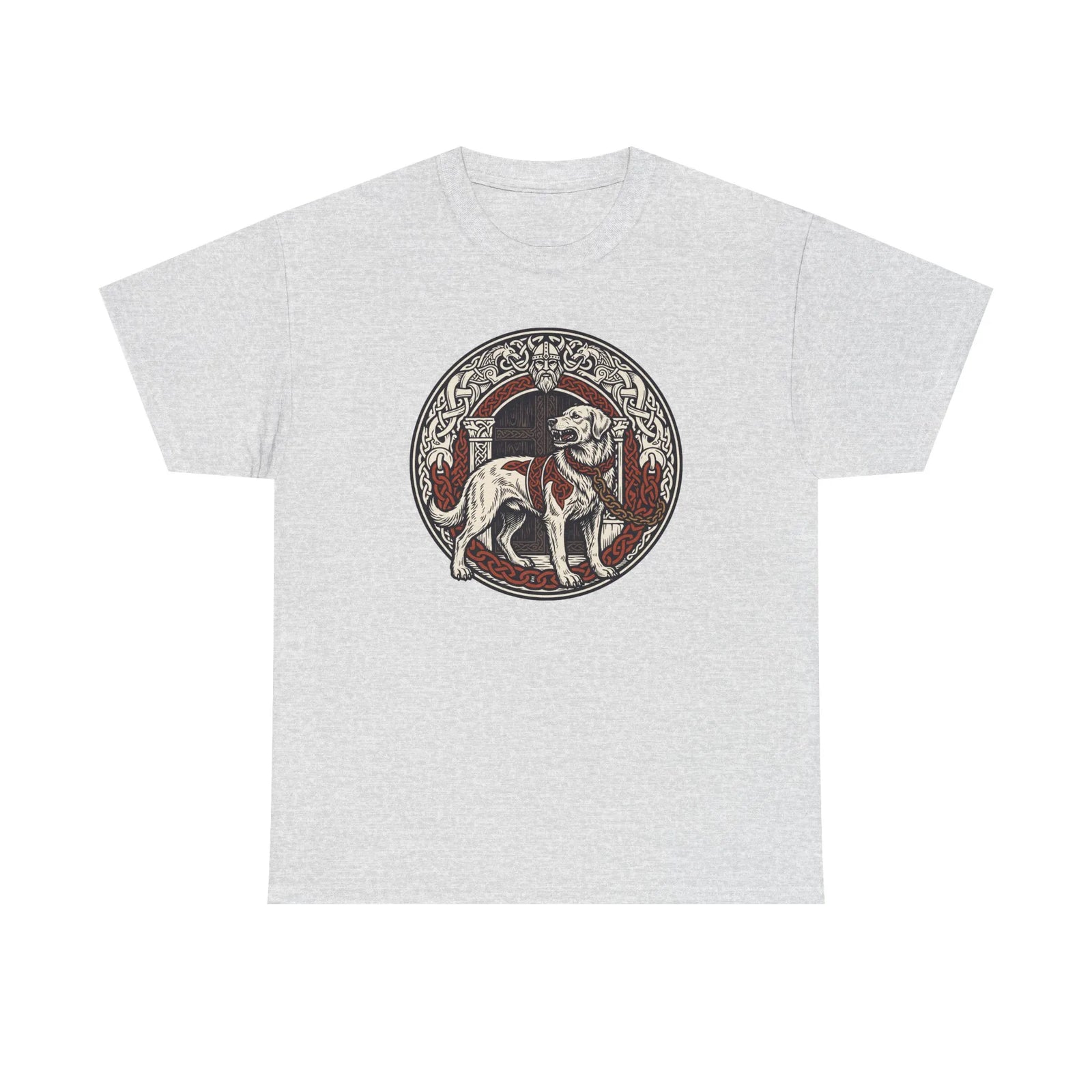 Garmr Odin's Wolves Norse Woodcut T-Shirt - Heavy Cotton Classic Fit - Unisex White
