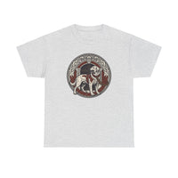 Garmr Odin's Wolves Norse Woodcut T-Shirt - Heavy Cotton Classic Fit - Unisex White