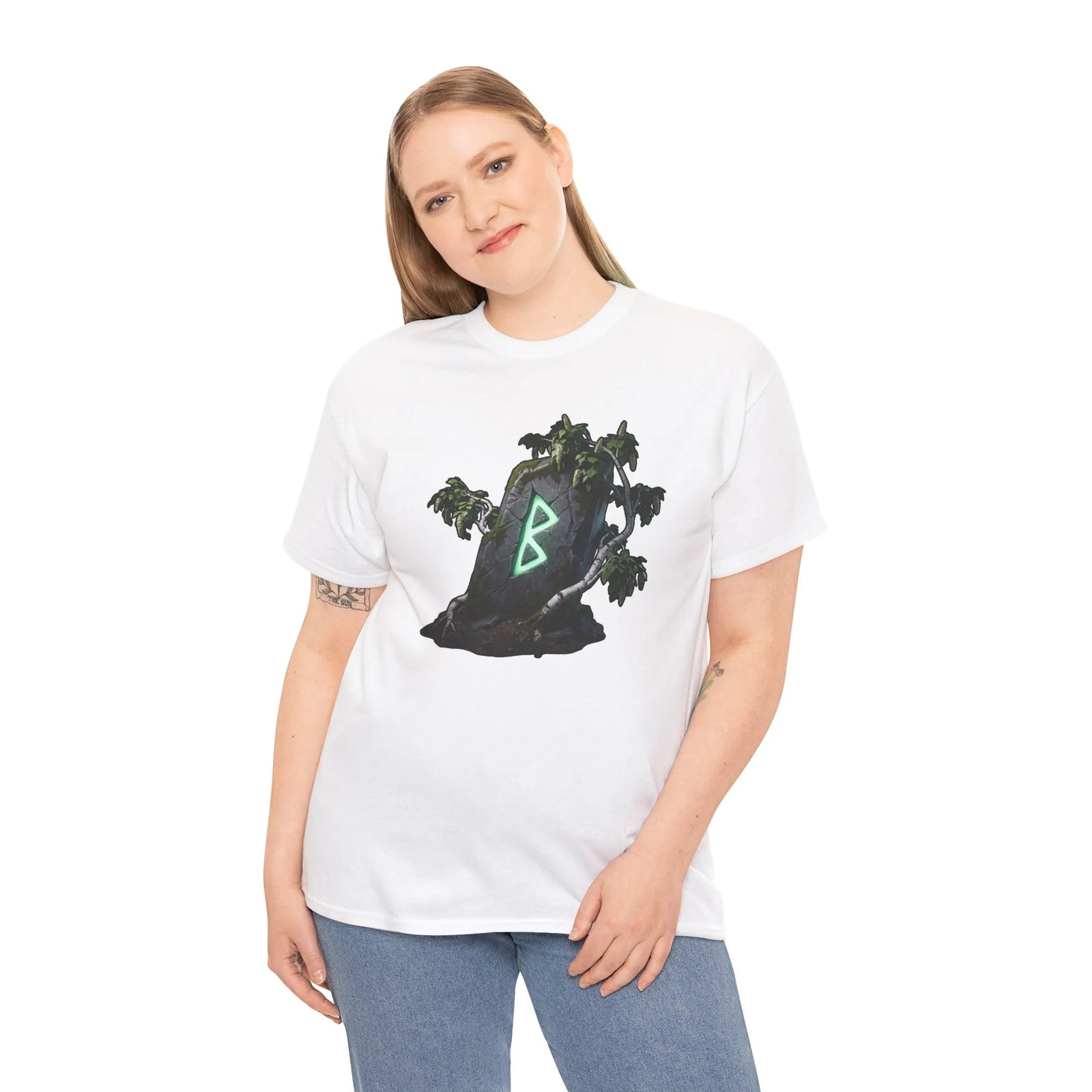 Berkana Rune Birch Tree Graphic T-Shirt - Heavy Cotton Classic Fit Tee - Unisex White