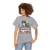 Nine Lives 8-Bit Pixel Gaming Cat T-Shirt - Heavy Cotton Classic Fit - Unisex White