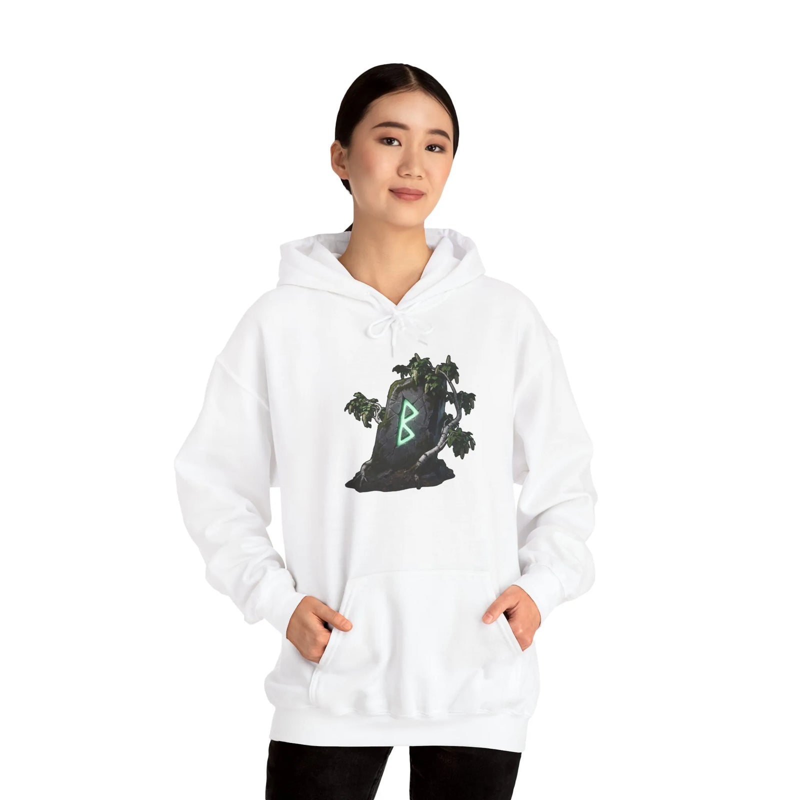 Berkana Birch Rune Graphic Hoodie - Soft Cotton-Poly Blend Pullover - Unisex White
