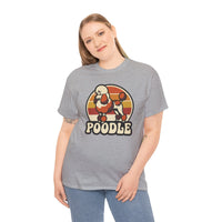 Poodle Retro 70s Sunset T-Shirt - Heavy Cotton Classic Fit Tee - Unisex White